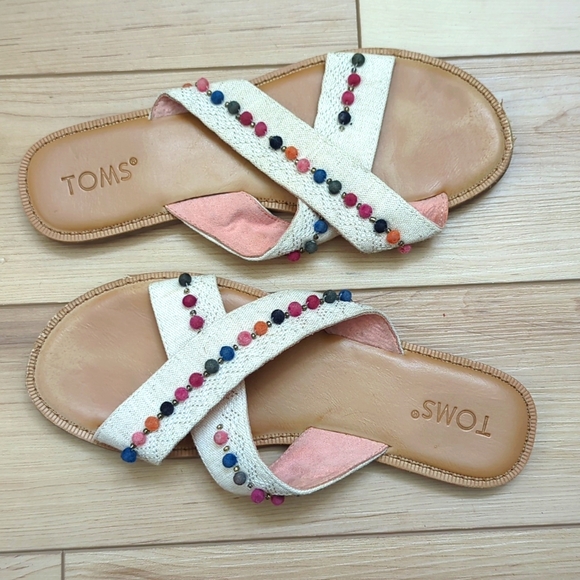 Toms Shoes - Toms Pom Pom Viv Cushion Slide Sandals 8